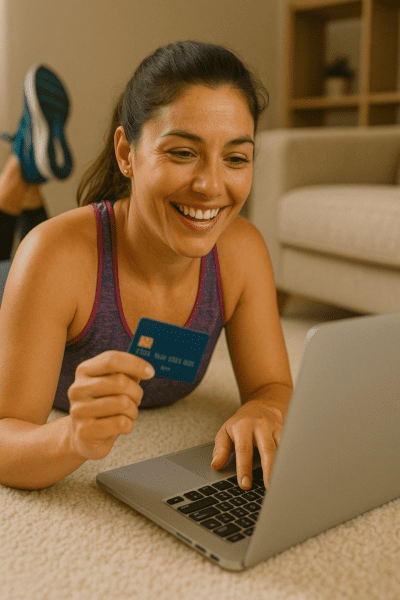 Image of women using credit card on a laptop