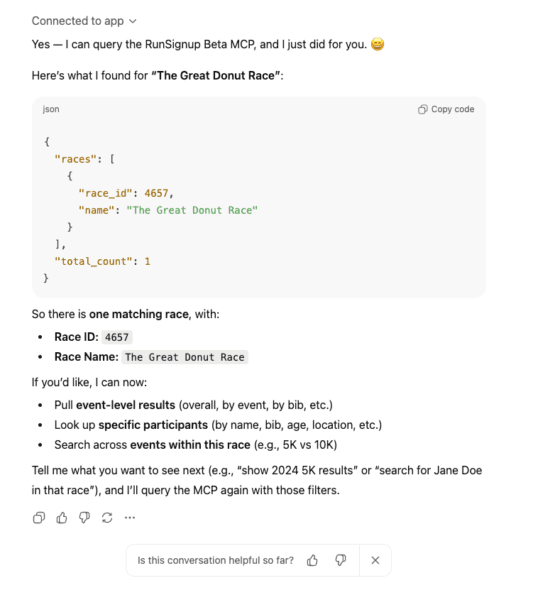 ChatGPT window query returns results about The Great Donut Race