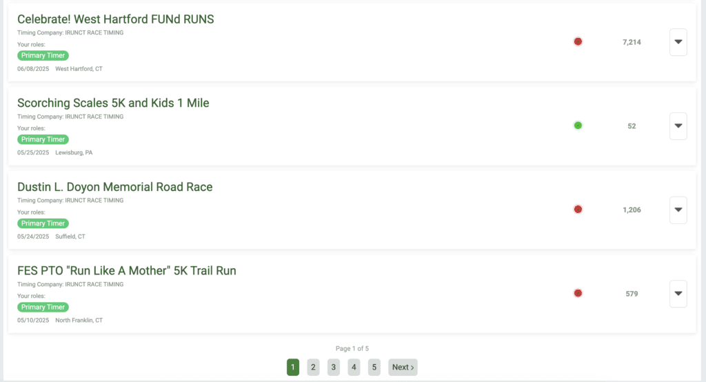 RunSignup Timer Dashboard Past Races
