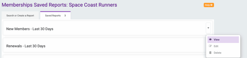 Space Coast Runners Memberships Saved Reports screenshot