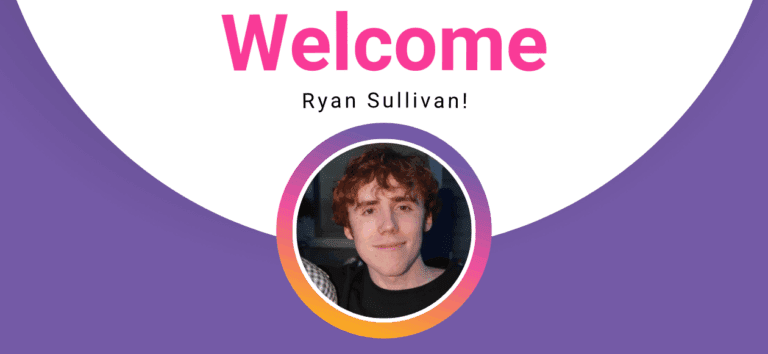 Welcome graphic for Ryan Sullivan featuring a circular portrait on a purple and white background”