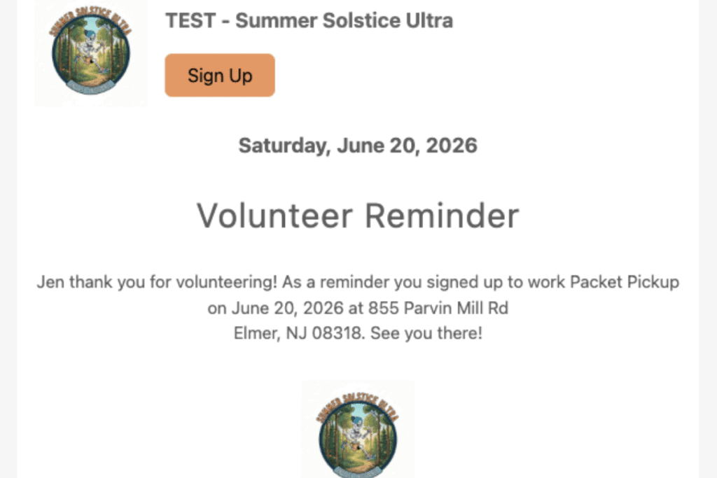 Received volunteer email with data replacement tags