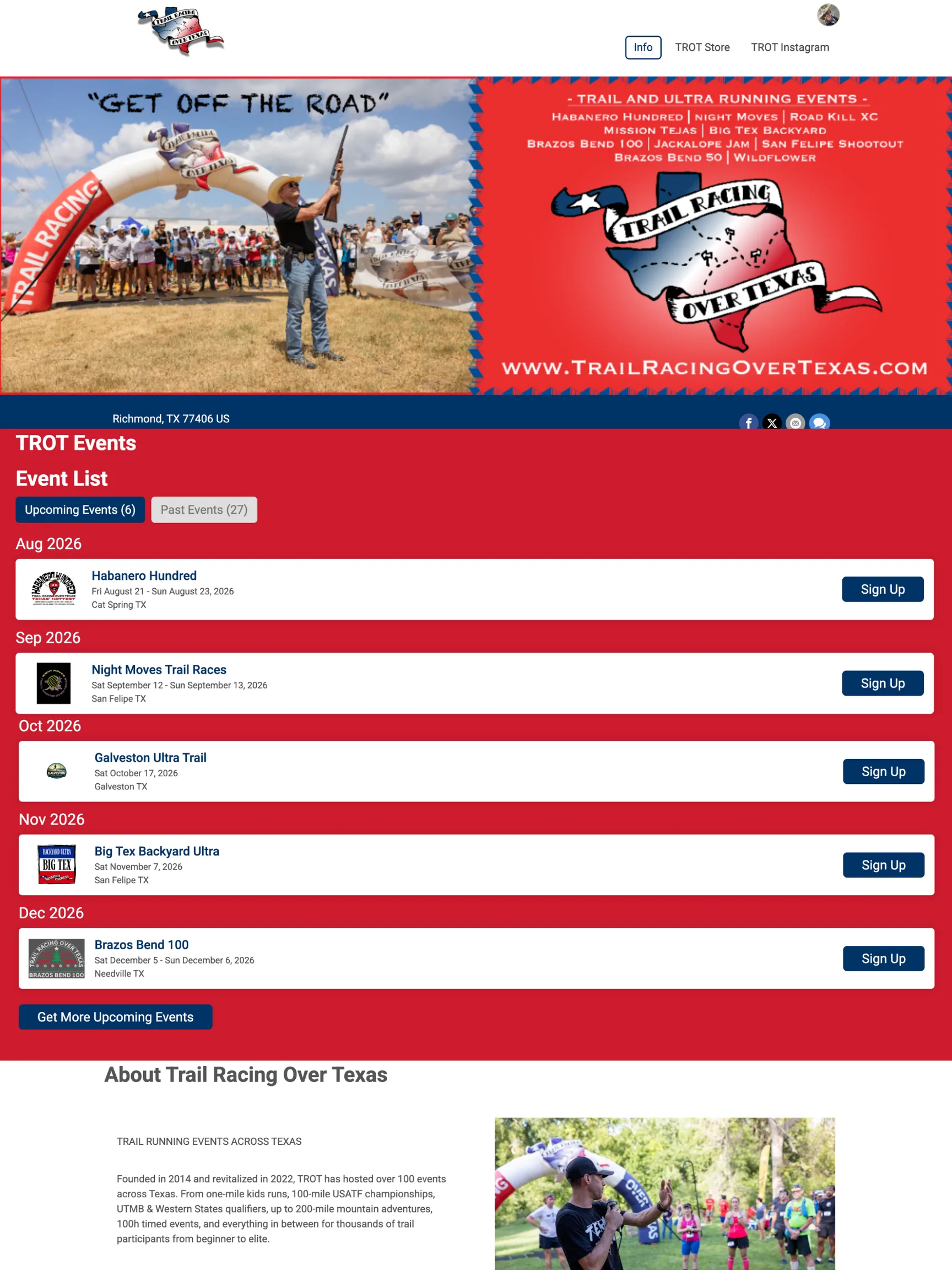 Trail Racing Over Texas (TROT) organization website