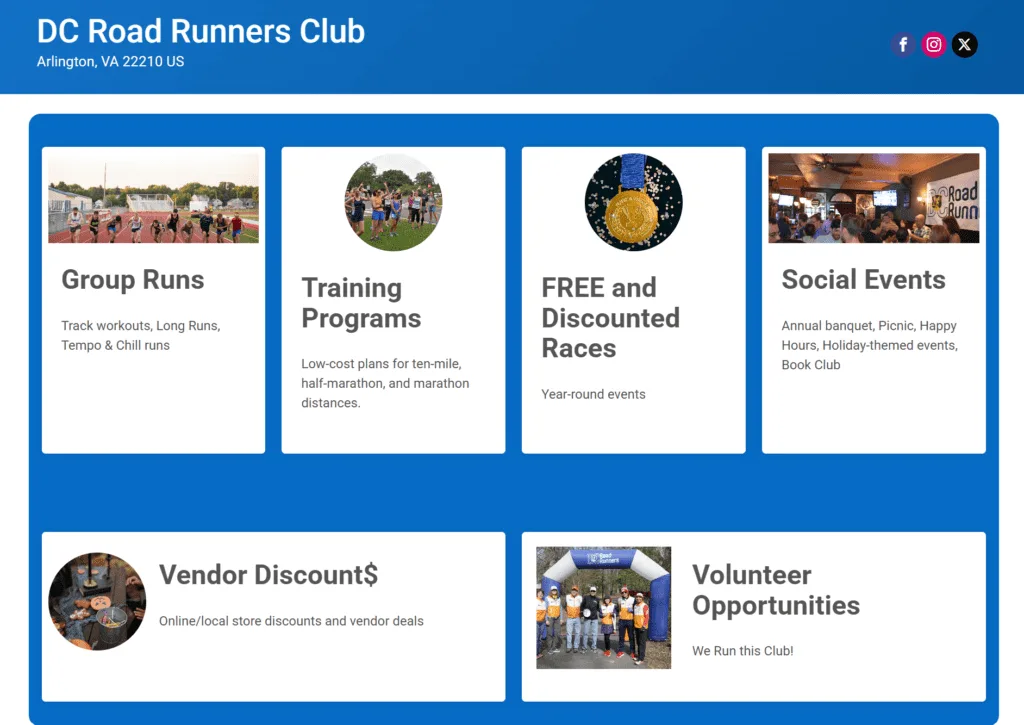 DC Road Runners Club membership website 