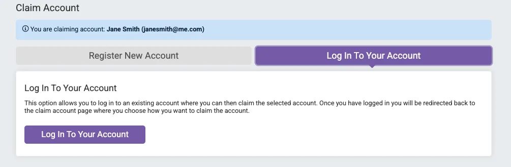 Log into Account screen t