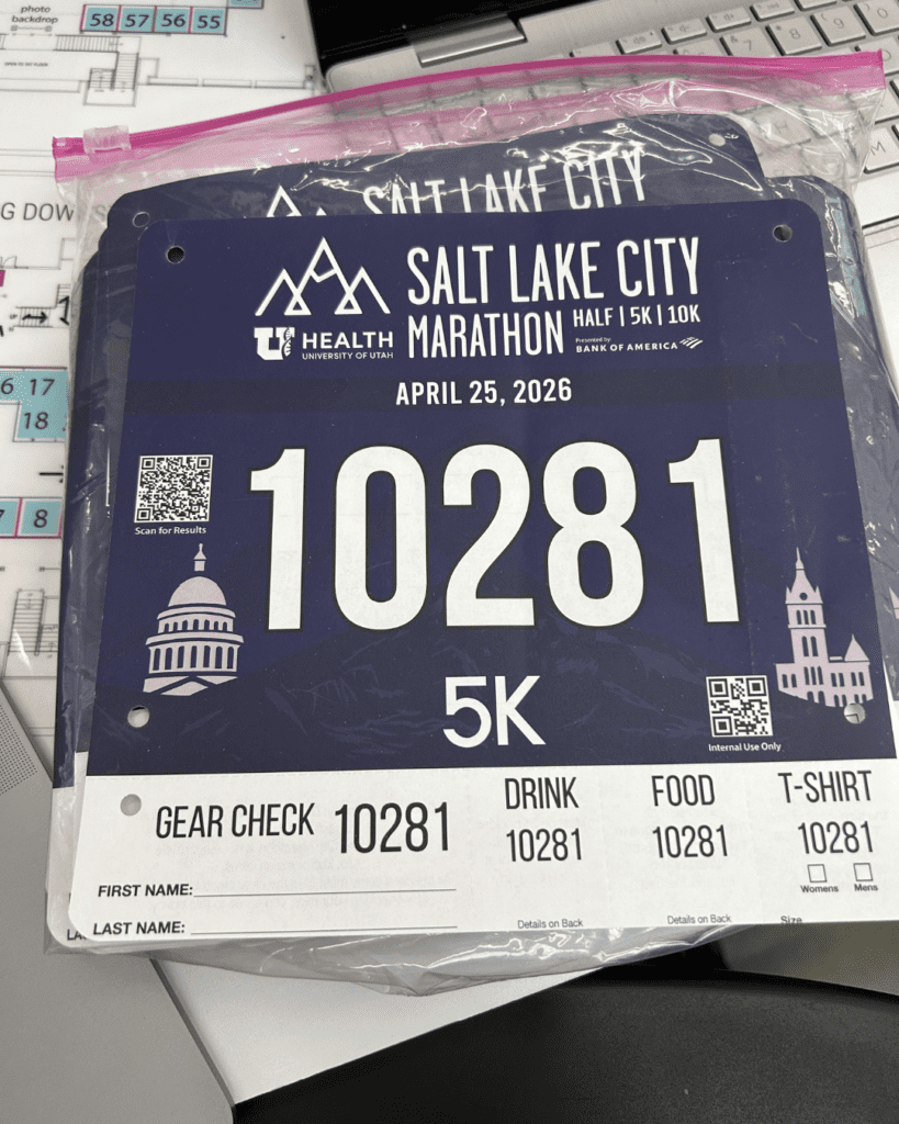 Salt Lake City Marathon bib with QR code 
