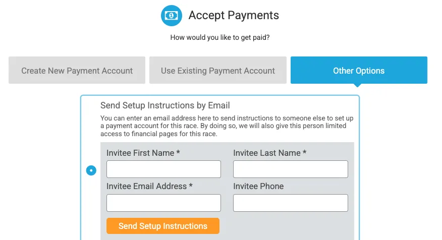 Screenshot of Charity Race Guidelines option 1: Charity Receives All Race Funds allowing charity access to race payment account