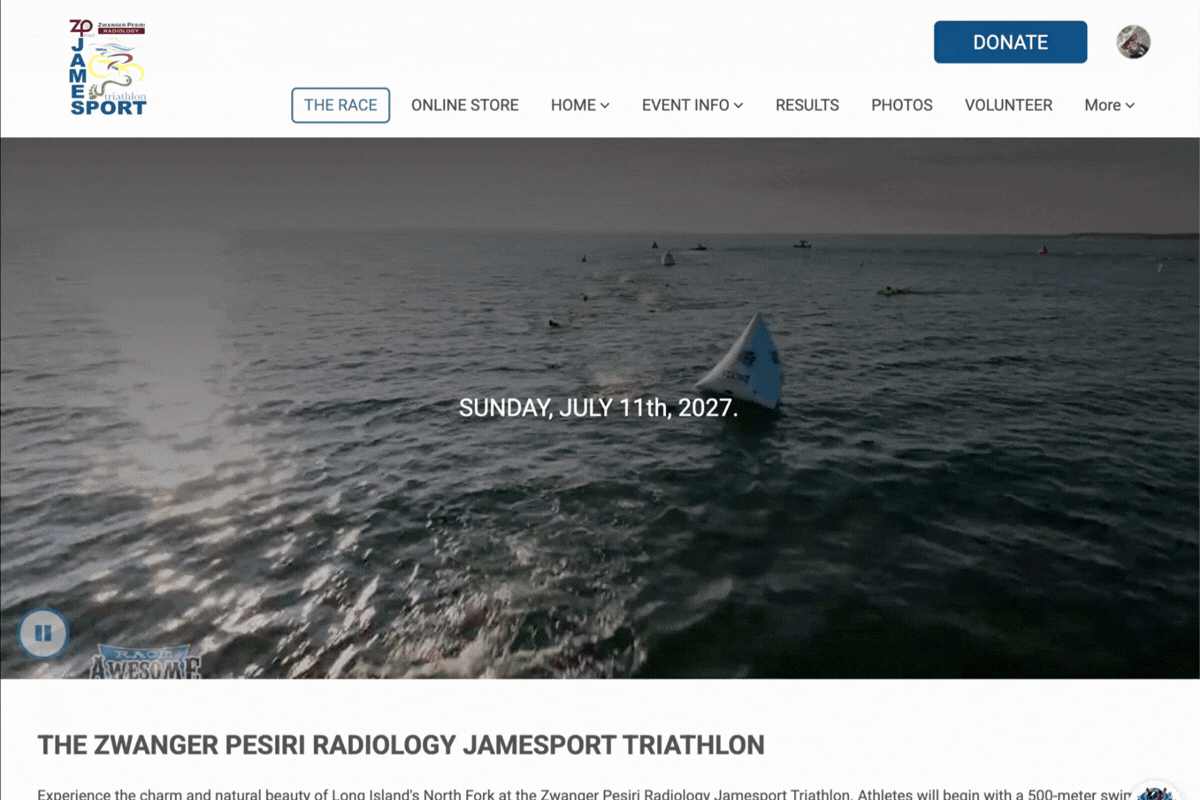 Race Awesome Jamesport event page with video banner