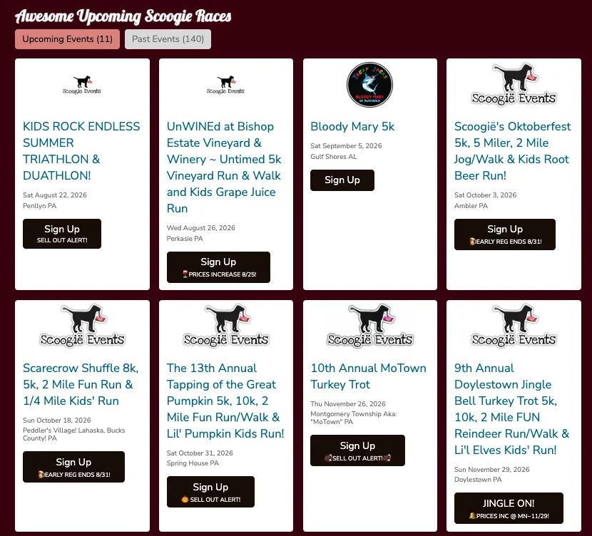 Event Showcase for Race Websites V2 example