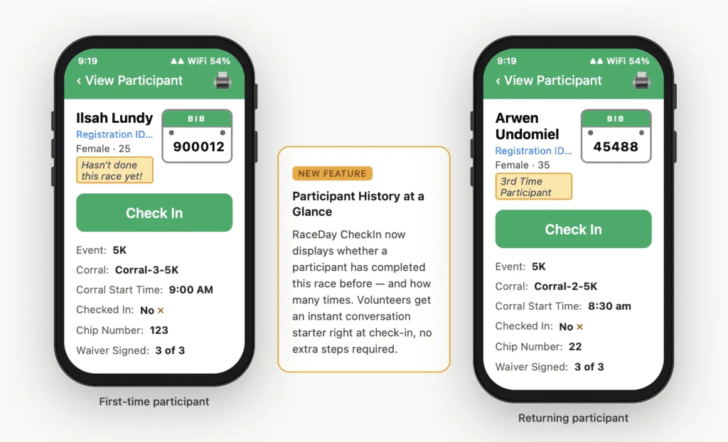 RaceDay CheckIn loyalty screen