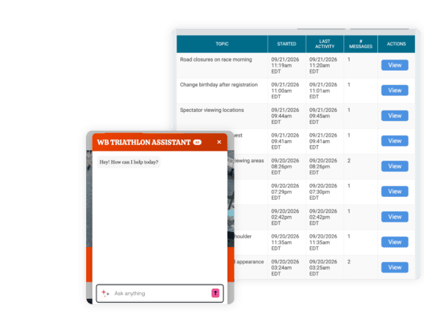 Triathlon registration software ai chabot