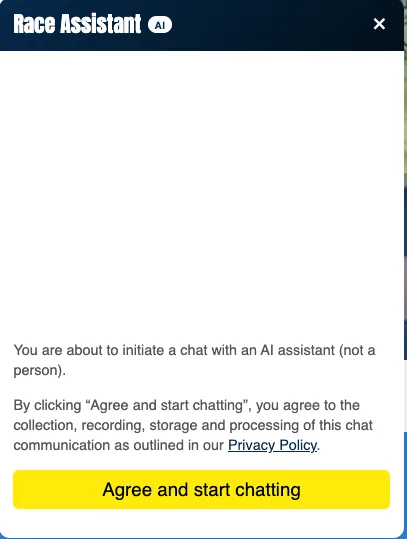 Screenshot of Chatbot Agreement to start Chat